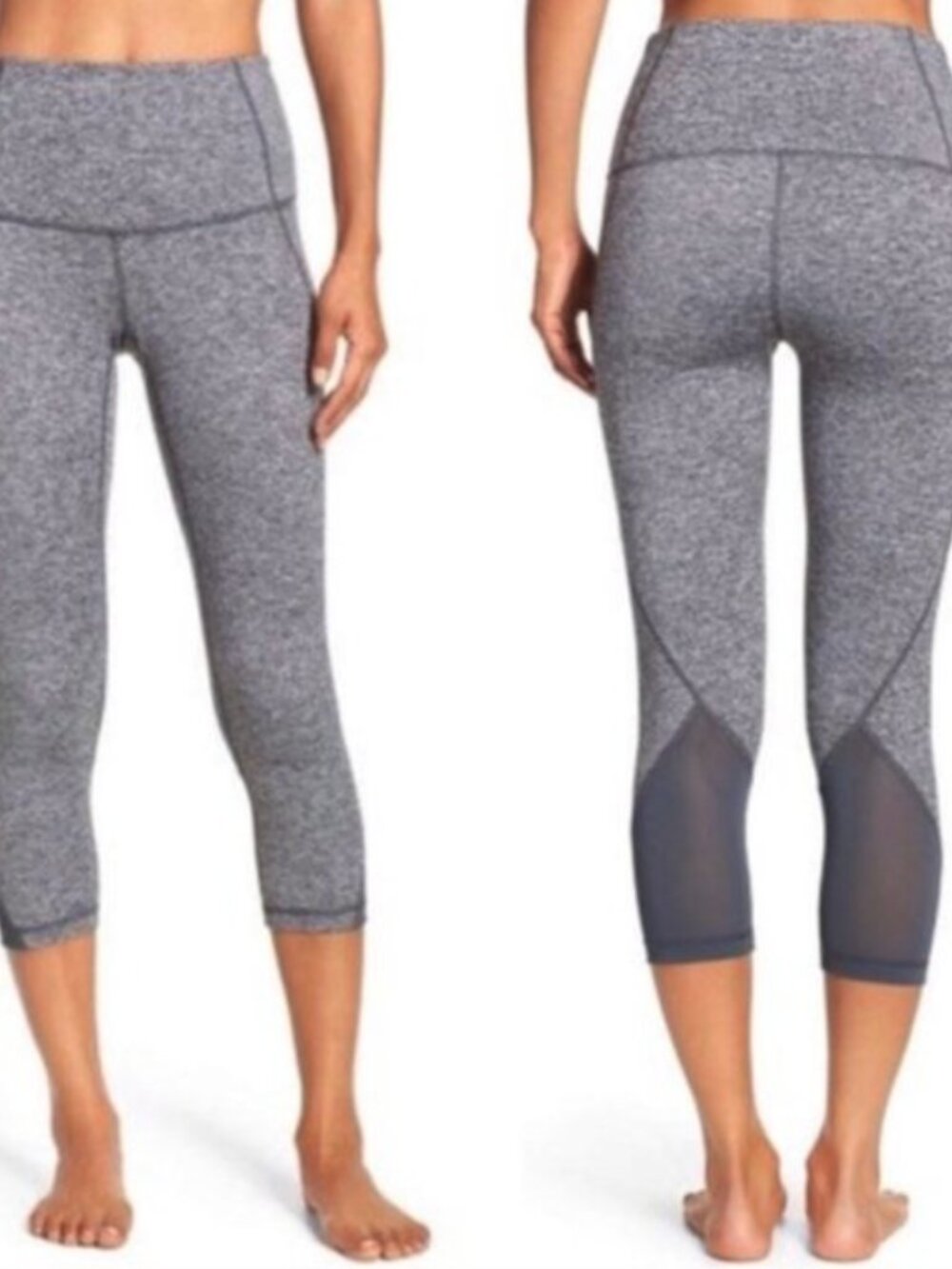 Zella 'Hatha' High Waist Crop Leggings Grey Graphite Melange Size: Small
